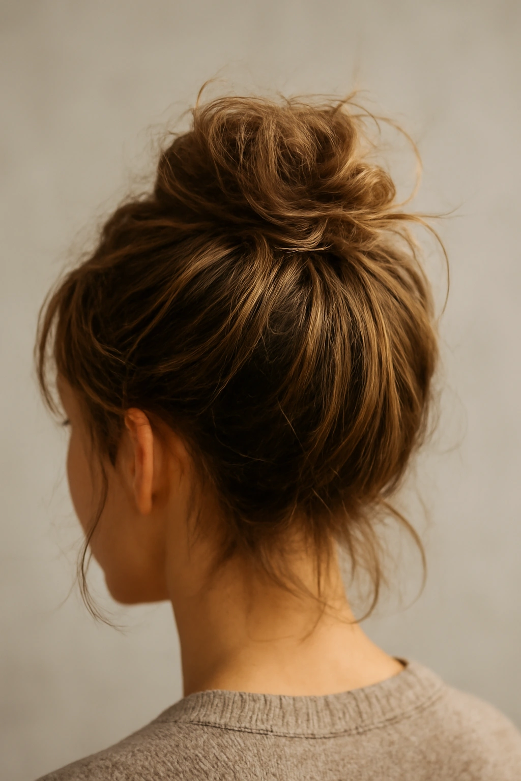 10 Easy Short Hairstyles Perfect for School Days 5 Messy textured top knot with loose strands around the face