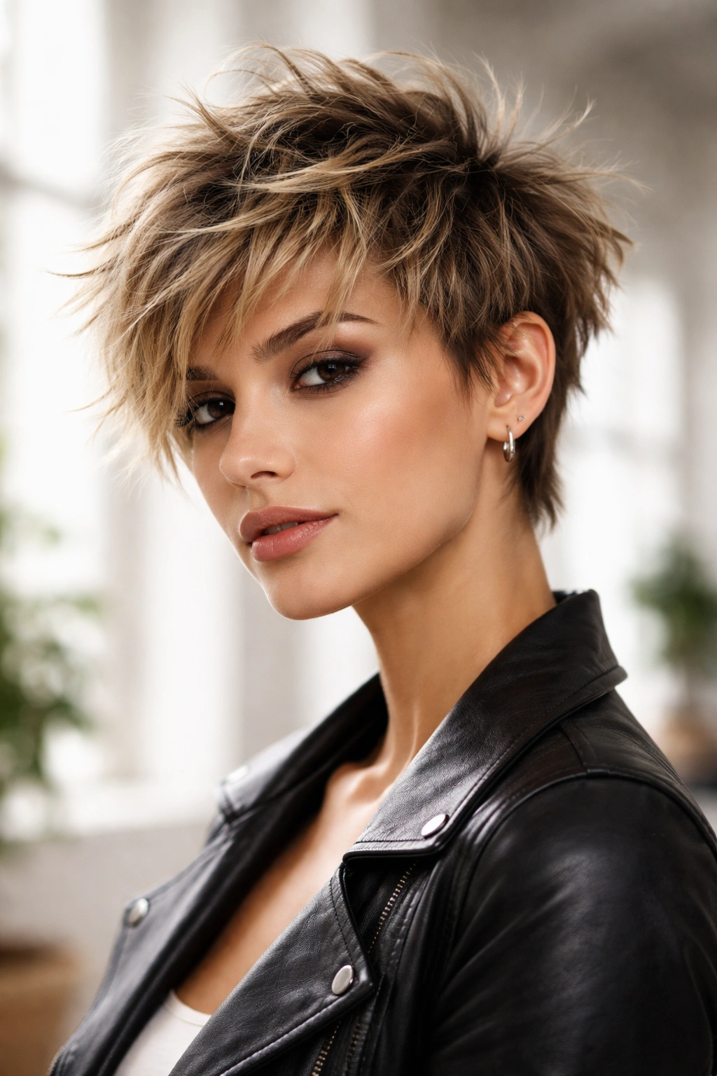 Messy tousled pixie with choppy layers and textured ends