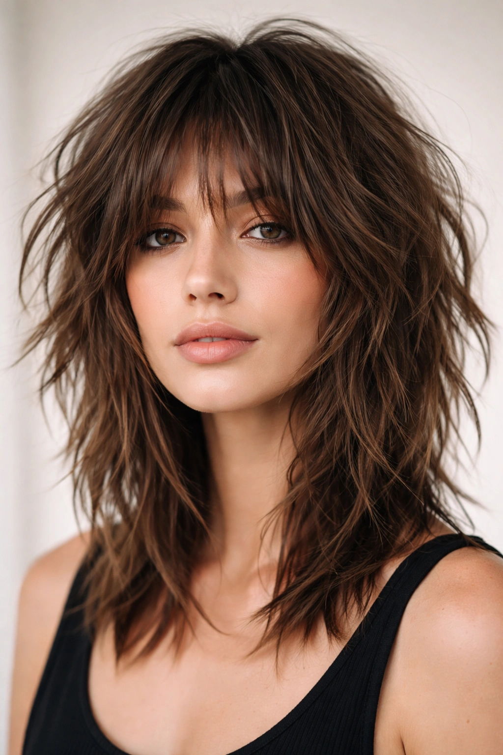 Messy undone shag hairstyle with choppy irregular layers