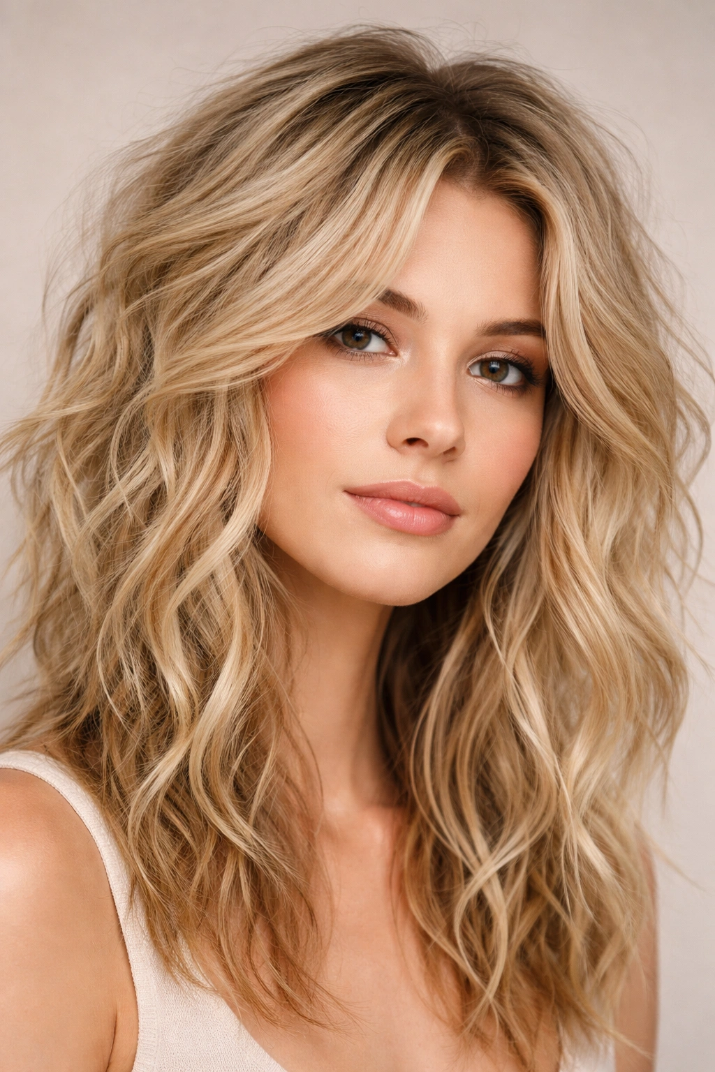 Close-up of fine hair with messy, textured waves created by dry shampoo