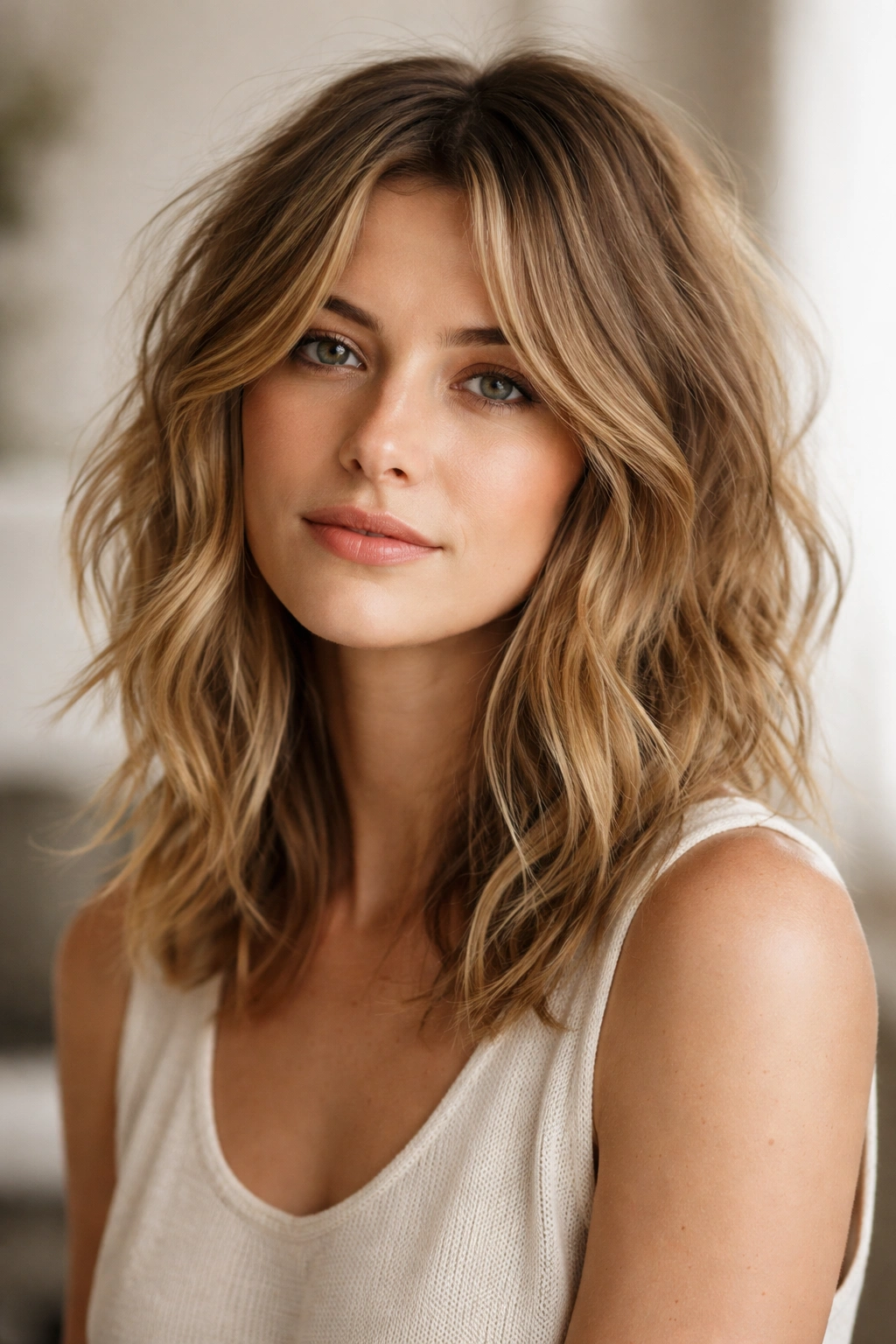 Casual messy waves with textured medium-length cut
