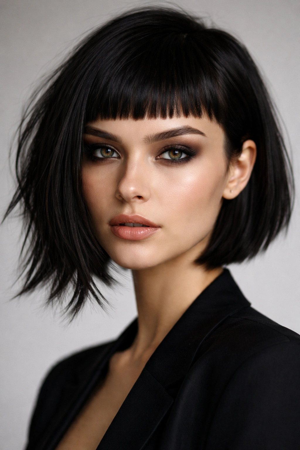 10 Uneven Bob Haircuts For An Edgy Statement 8 Close-up portrait with micro bangs and an uneven bob