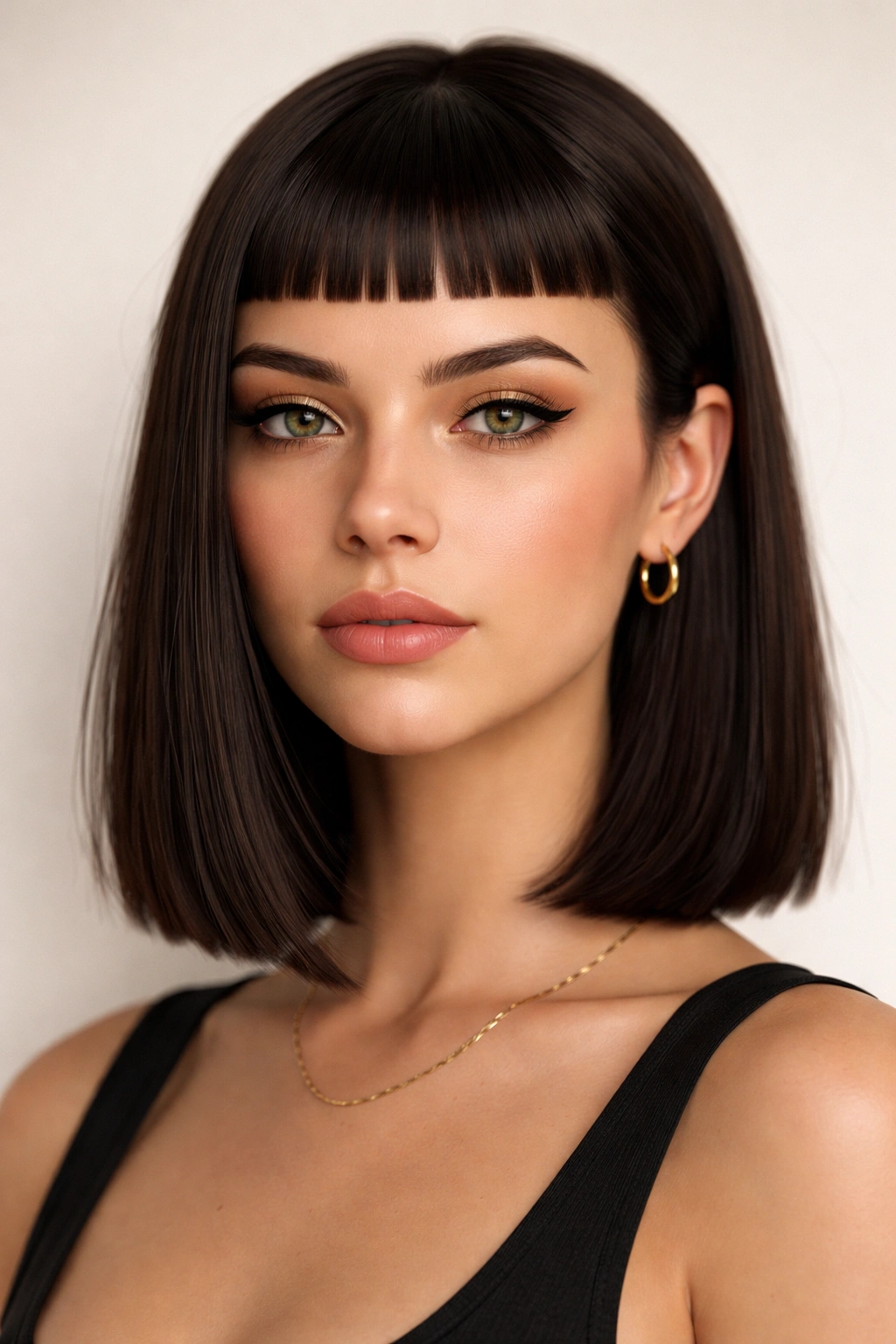 20 Medium Length Haircuts For Every Hair Texture 9 Long bob with micro bangs across the forehead