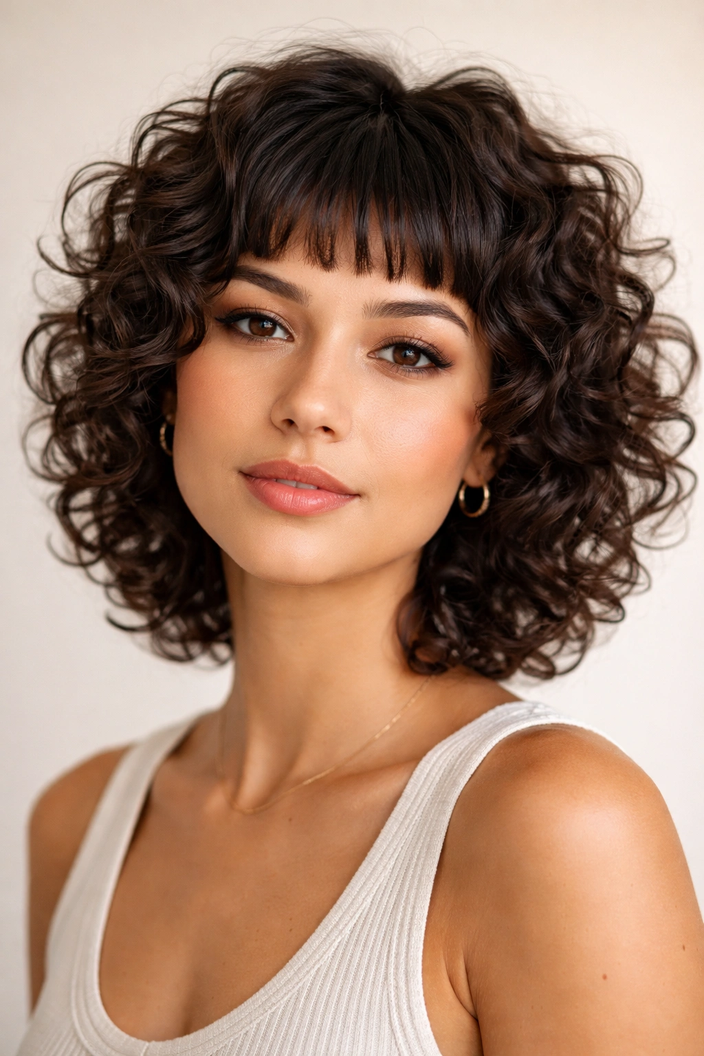 Close-up of The Micro Bangs with Layers featuring micro bangs and layered curls