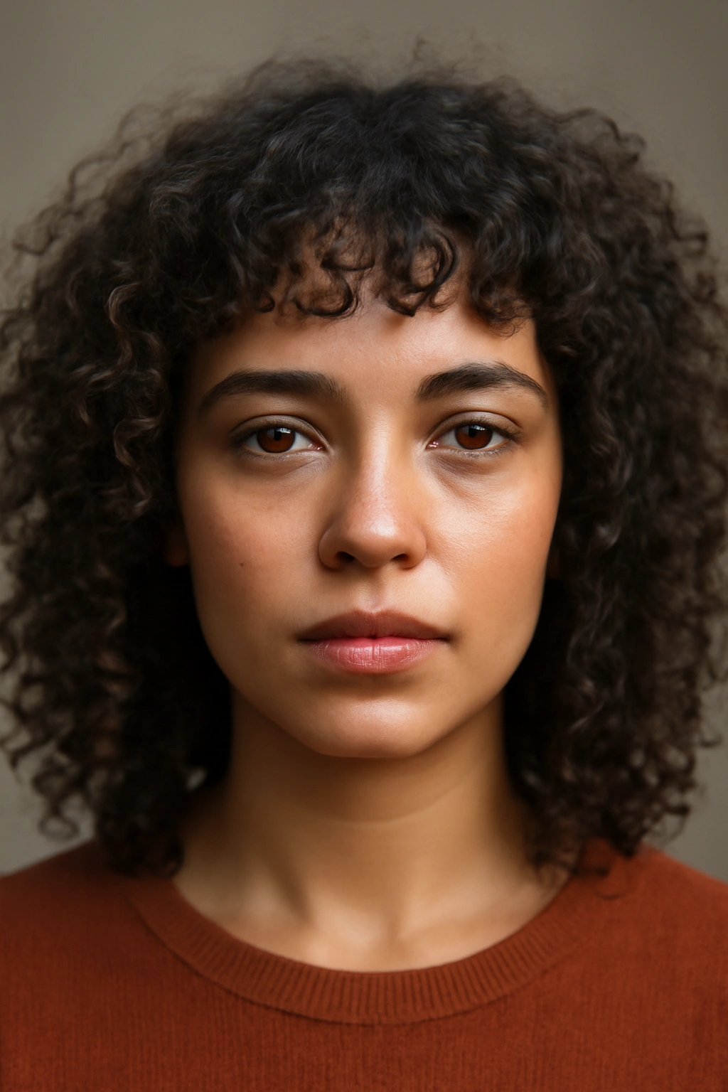 10 Curly Fringe Styles That Frame Your Face Perfectly 7 Close-up of micro bangs on curly hair framing the forehead.