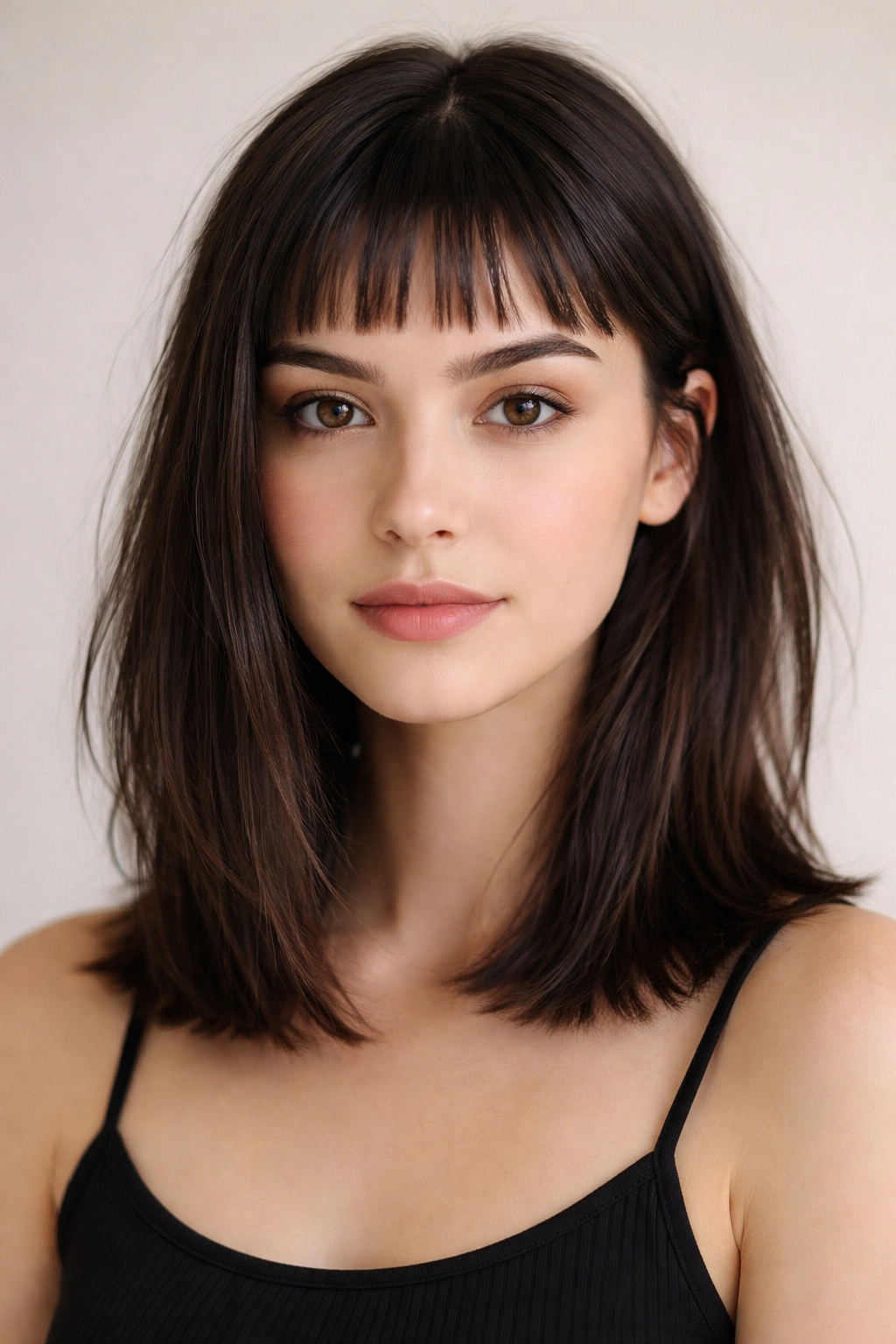 18 Shoulder Length Cuts That Flatter Everyone 10 Lob with micro-bangs showing short wispy fringe above the eyebrows.