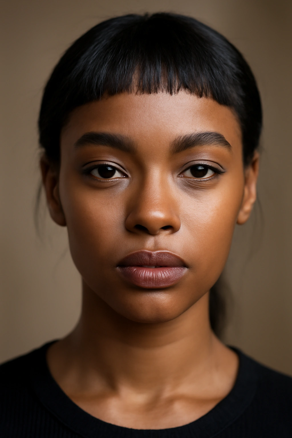 12 Bangs Hairstyles That Flatter Black Women 6 Close-up of a Black woman with micro bangs