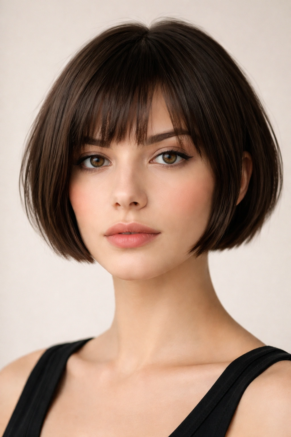 Blunt micro-bob above ear length with subtle interior texture