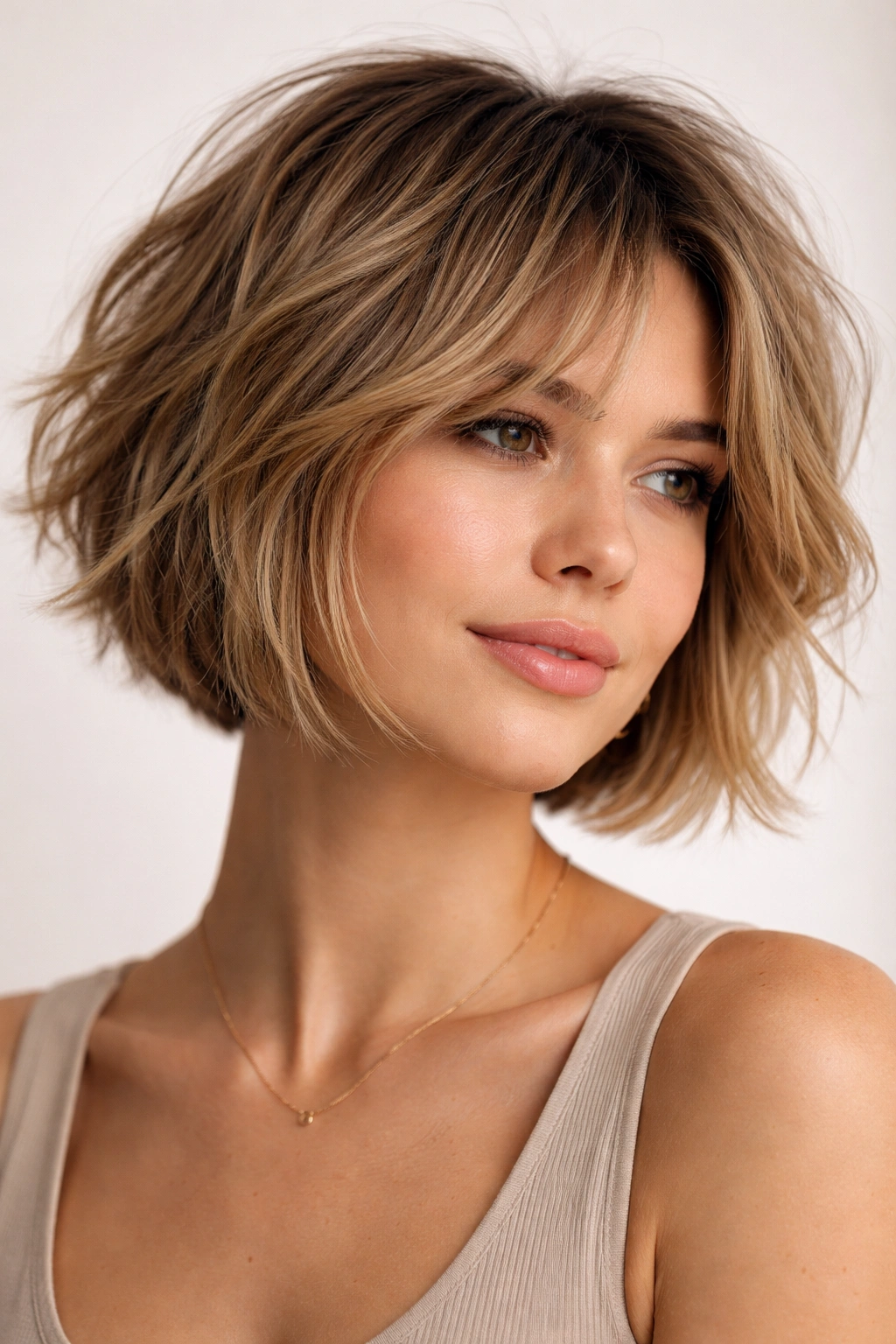 Chin-length micro-bob with tousled, choppy texture