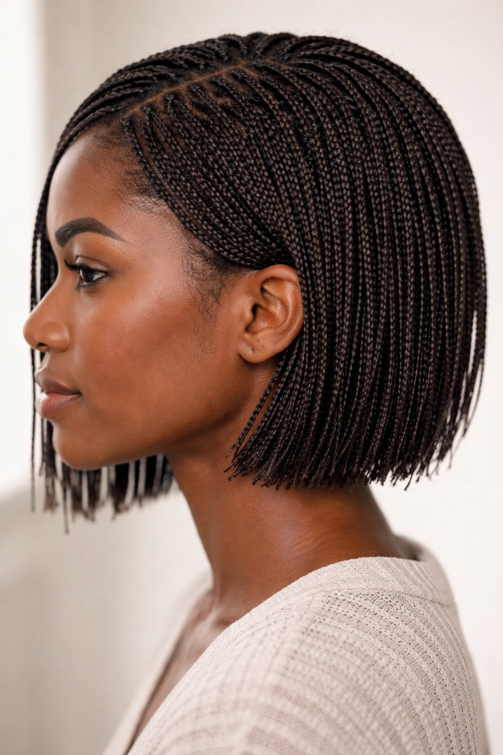 Close-up of micro box braids on short hair showing delicate texture