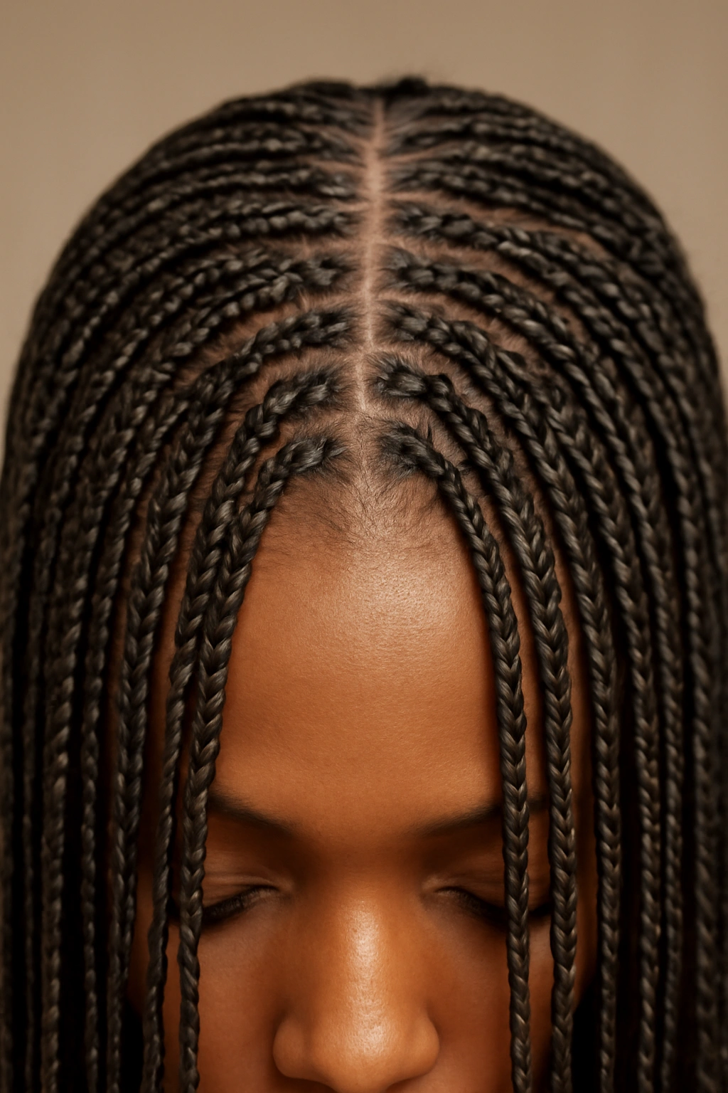 18 Box Braid Styles You'll Want to Show Your Braider 3 Close-up of micro box braids with lace-like scalp texture.