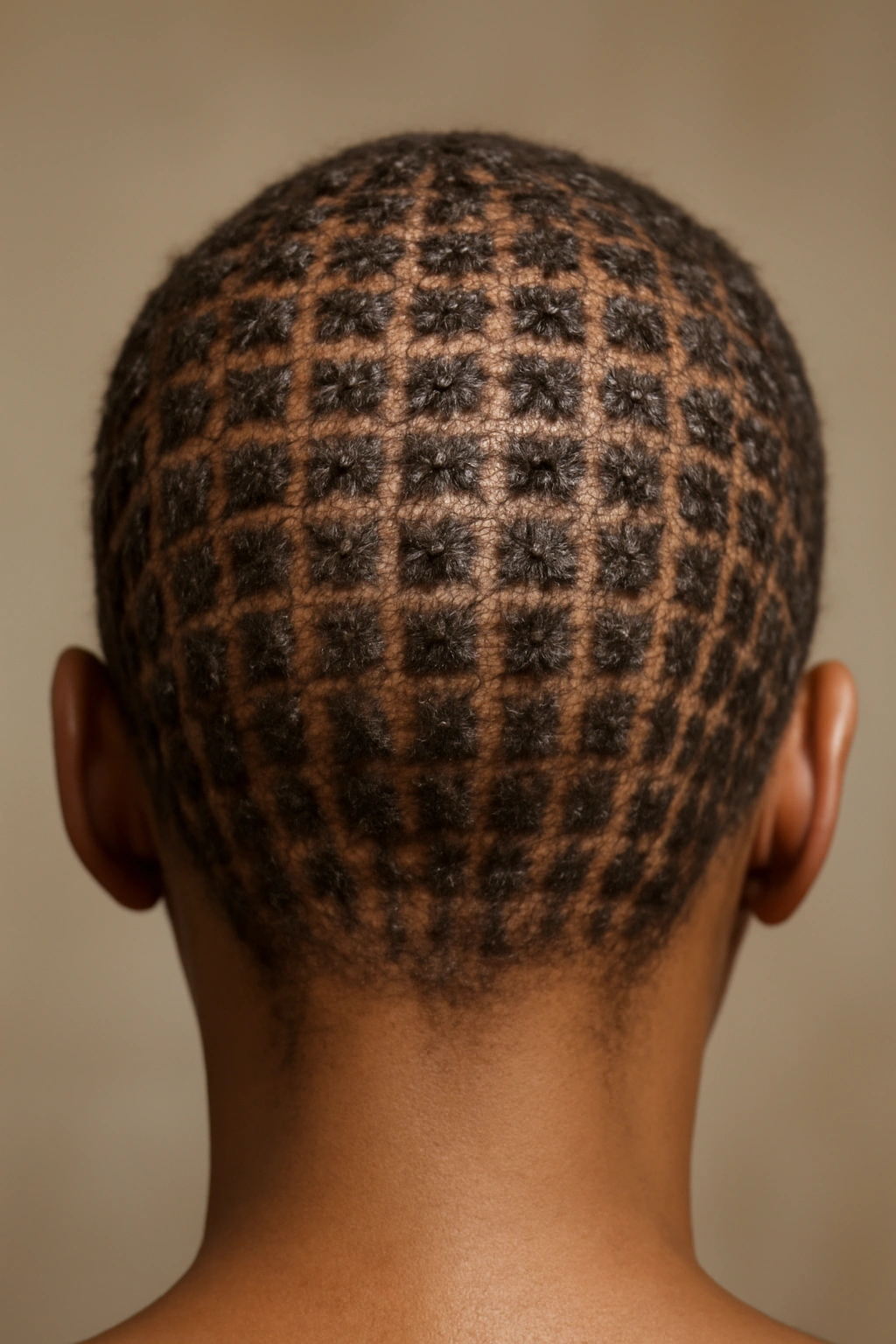 12 Braided Short Hairstyles That Actually Stay Put 12 Back view of short hair showing a grid of tiny micro-braids across the scalp