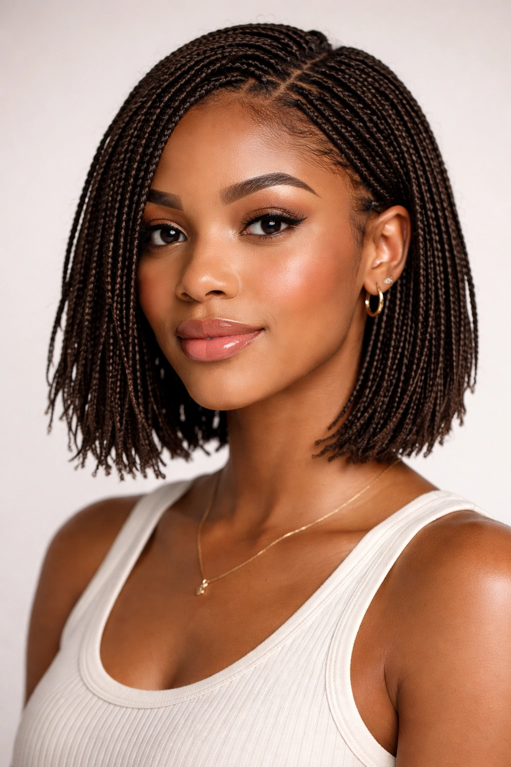 Macro shot of micro braids covering the scalp on a short hairstyle showing tiny, dense braids