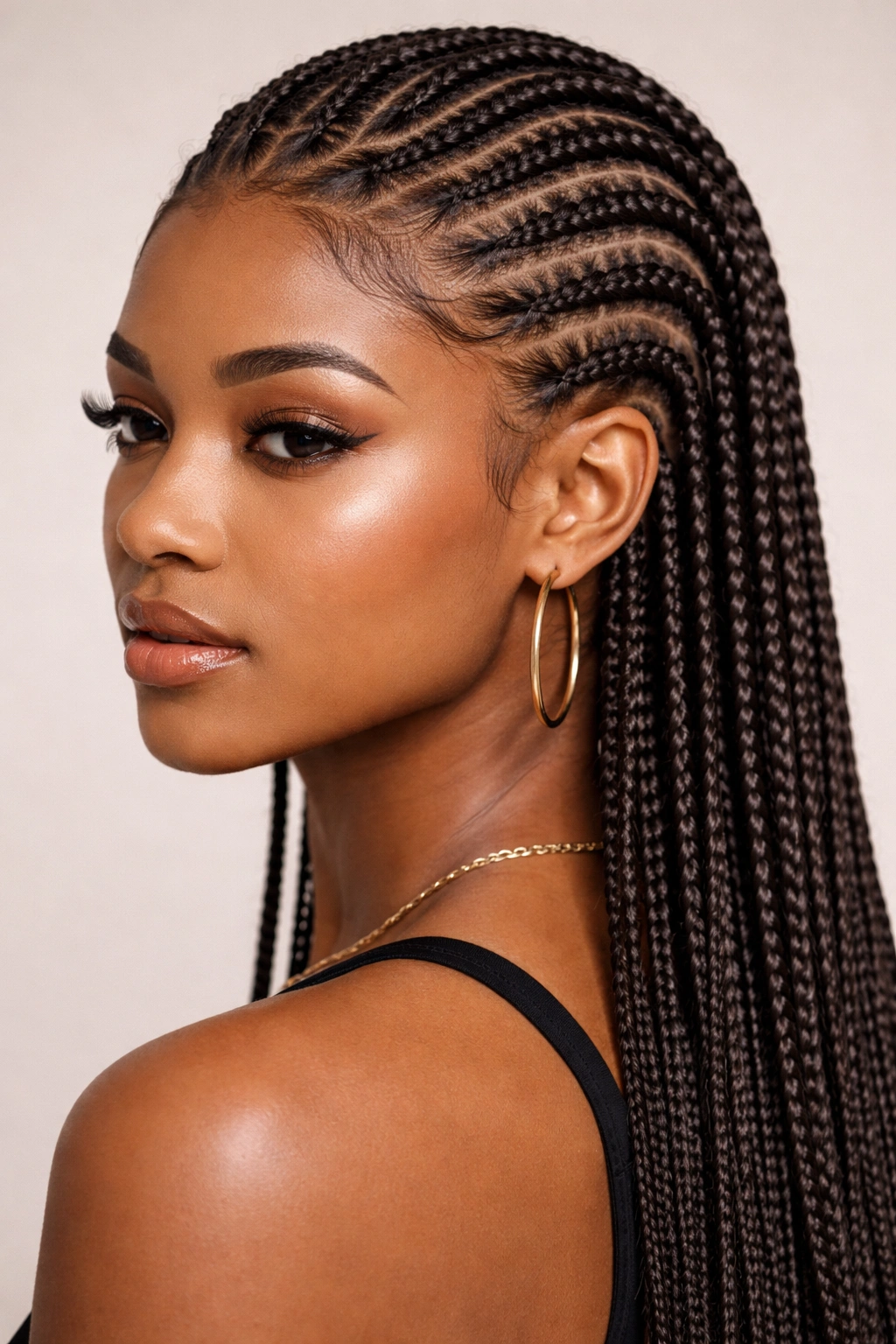 Close-up of micro braids and cornrows on scalp