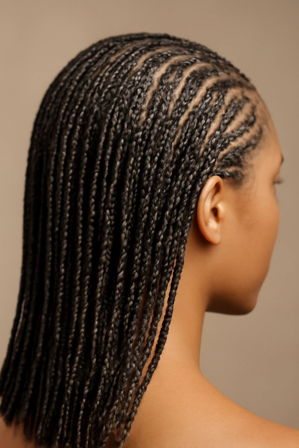 Close-up of dense micro braids with intricate pattern