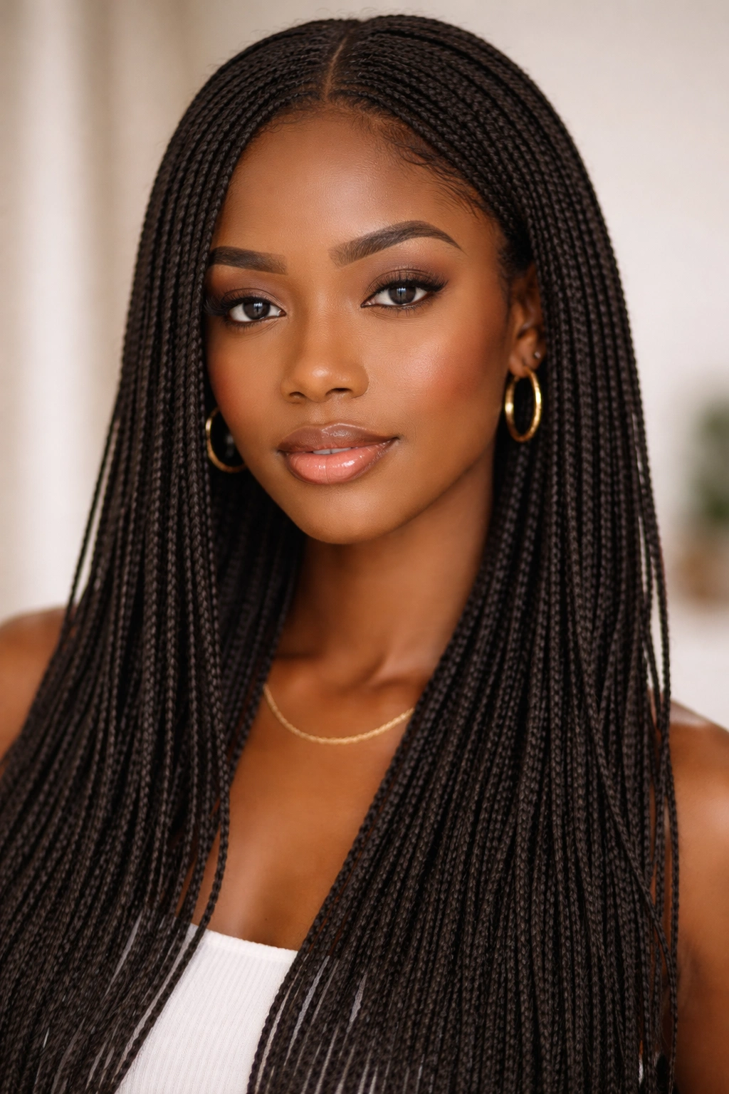 Close-up of micro braids showing delicate, tiny braids covering the scalp