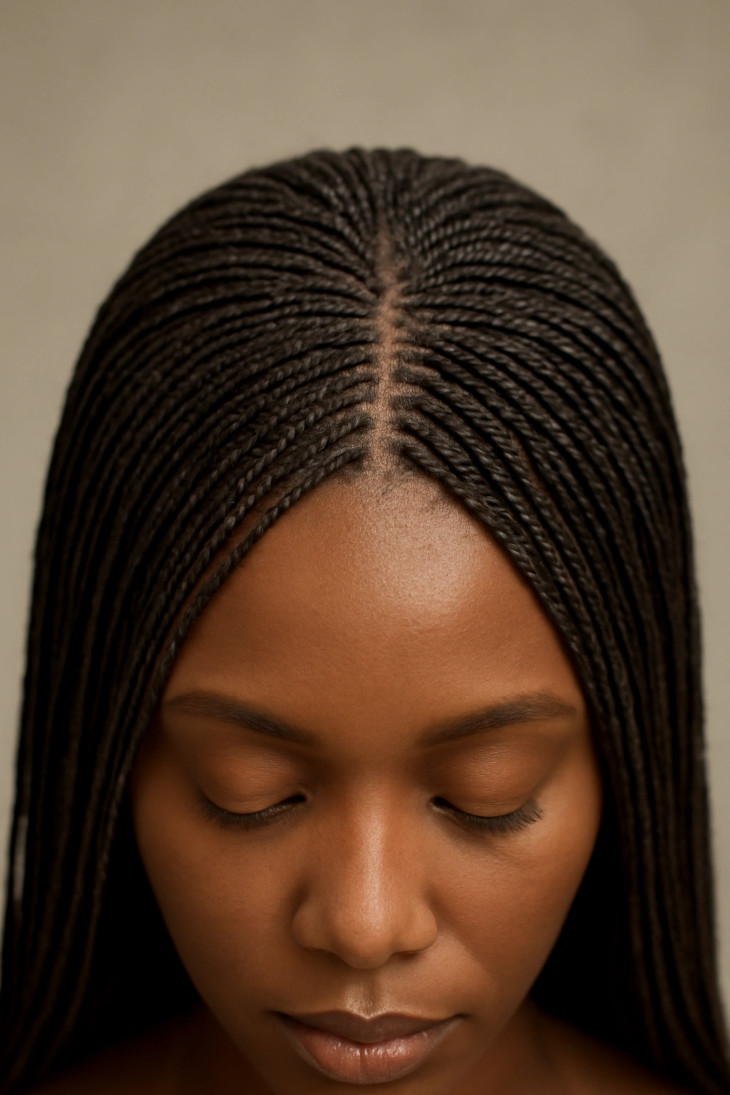 Dense micro braids covering the head in intricate pattern