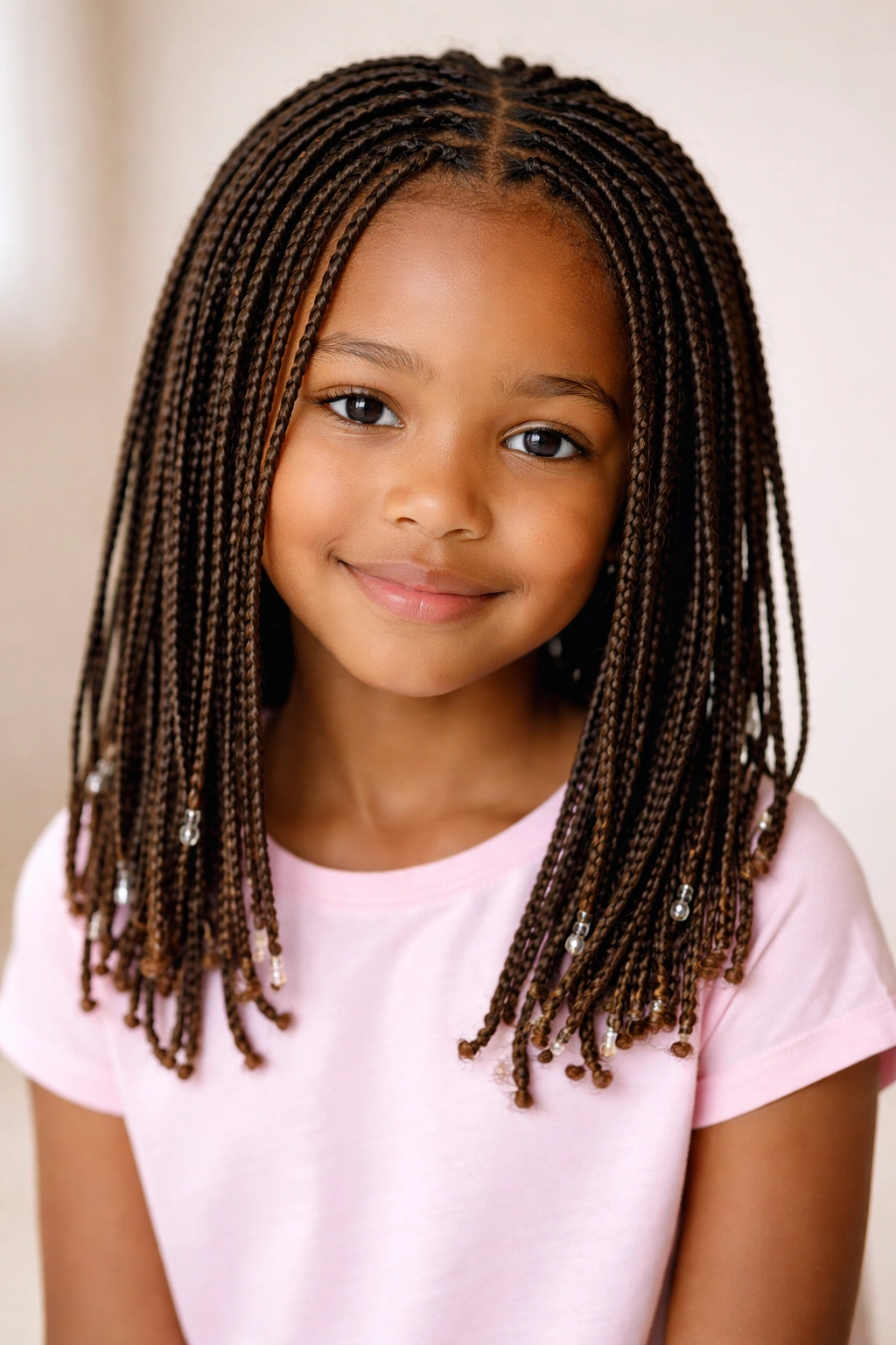 Close-up of many tiny micro braids on a child's head.
