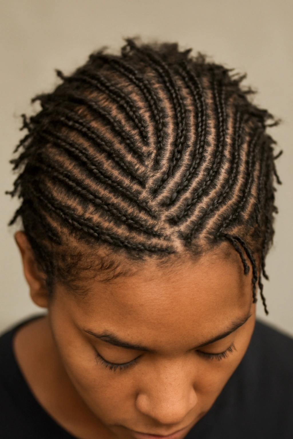 10 Cornrow Styles That Look Amazing on Short Hair 9 Dense micro braids across the scalp with loose ends on short hair.