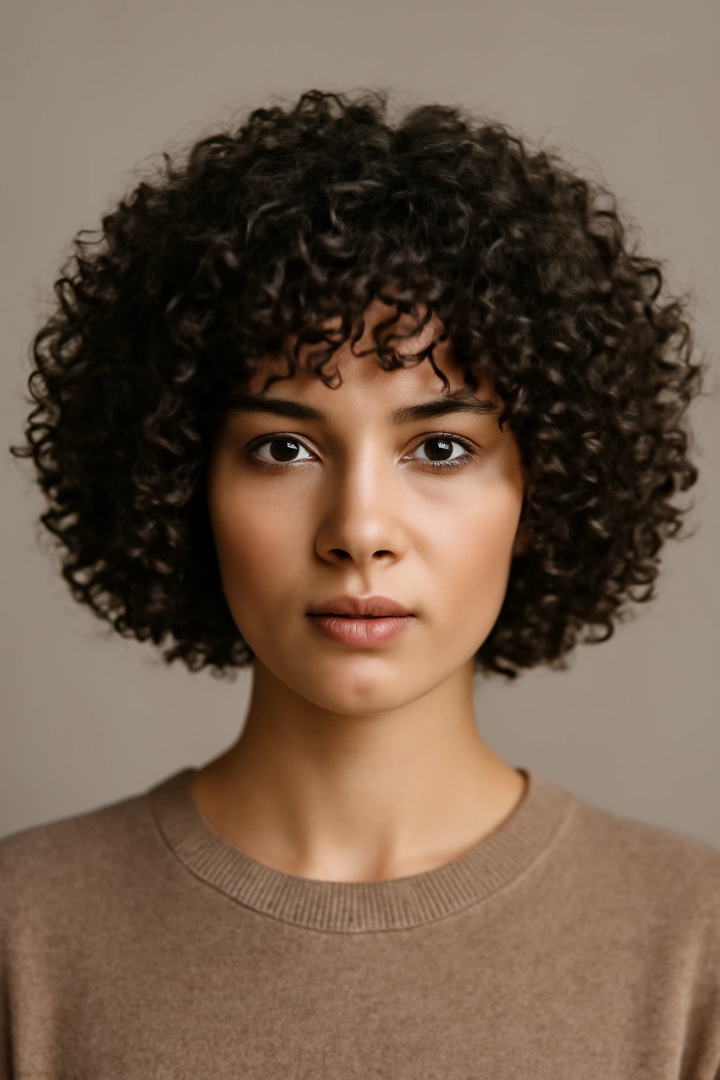Close-up of micro curl bob showing tight, defined curls at chin length.