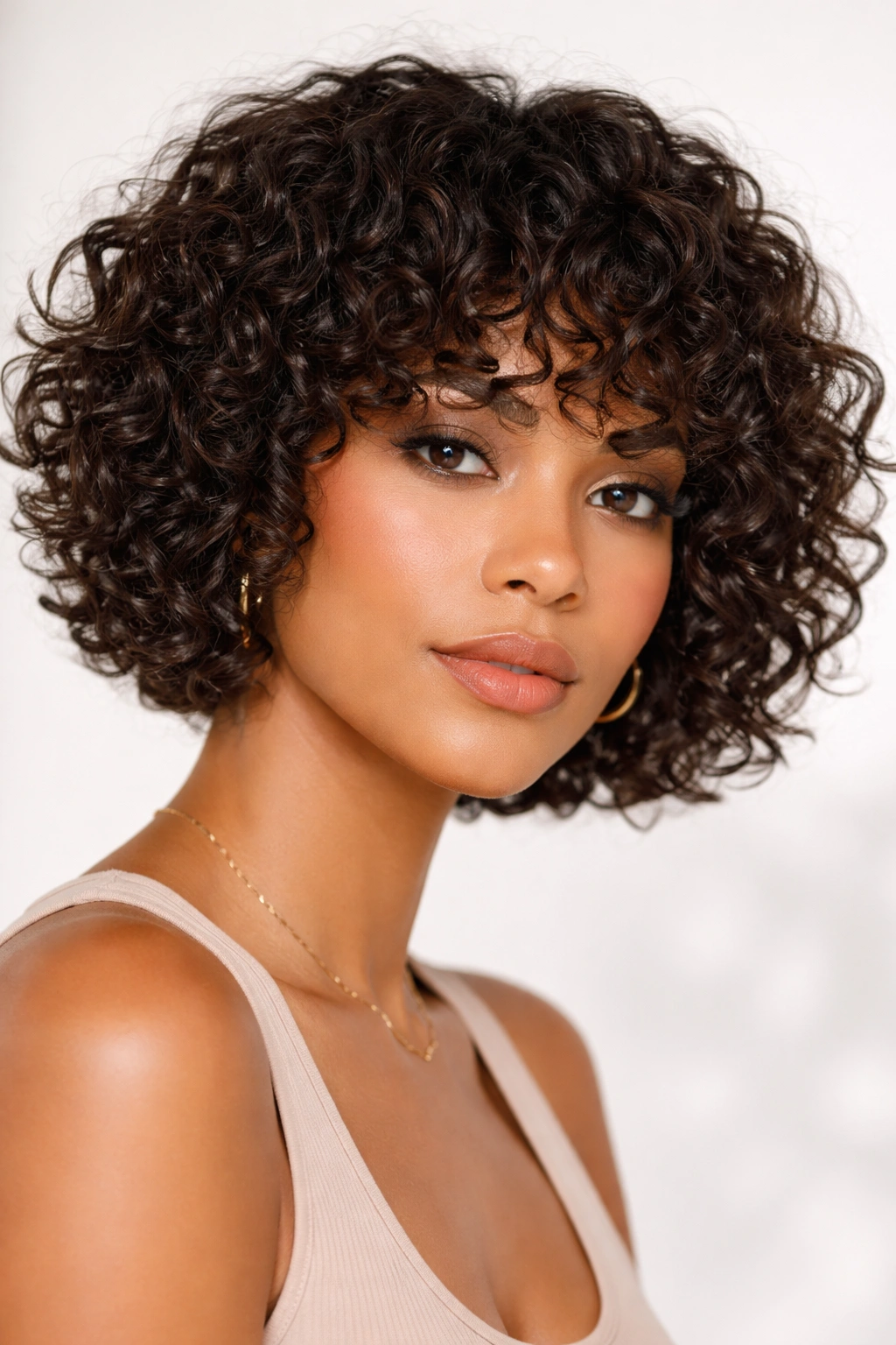 Close-up of micro-curly coils in a choppy bob showing defined separations