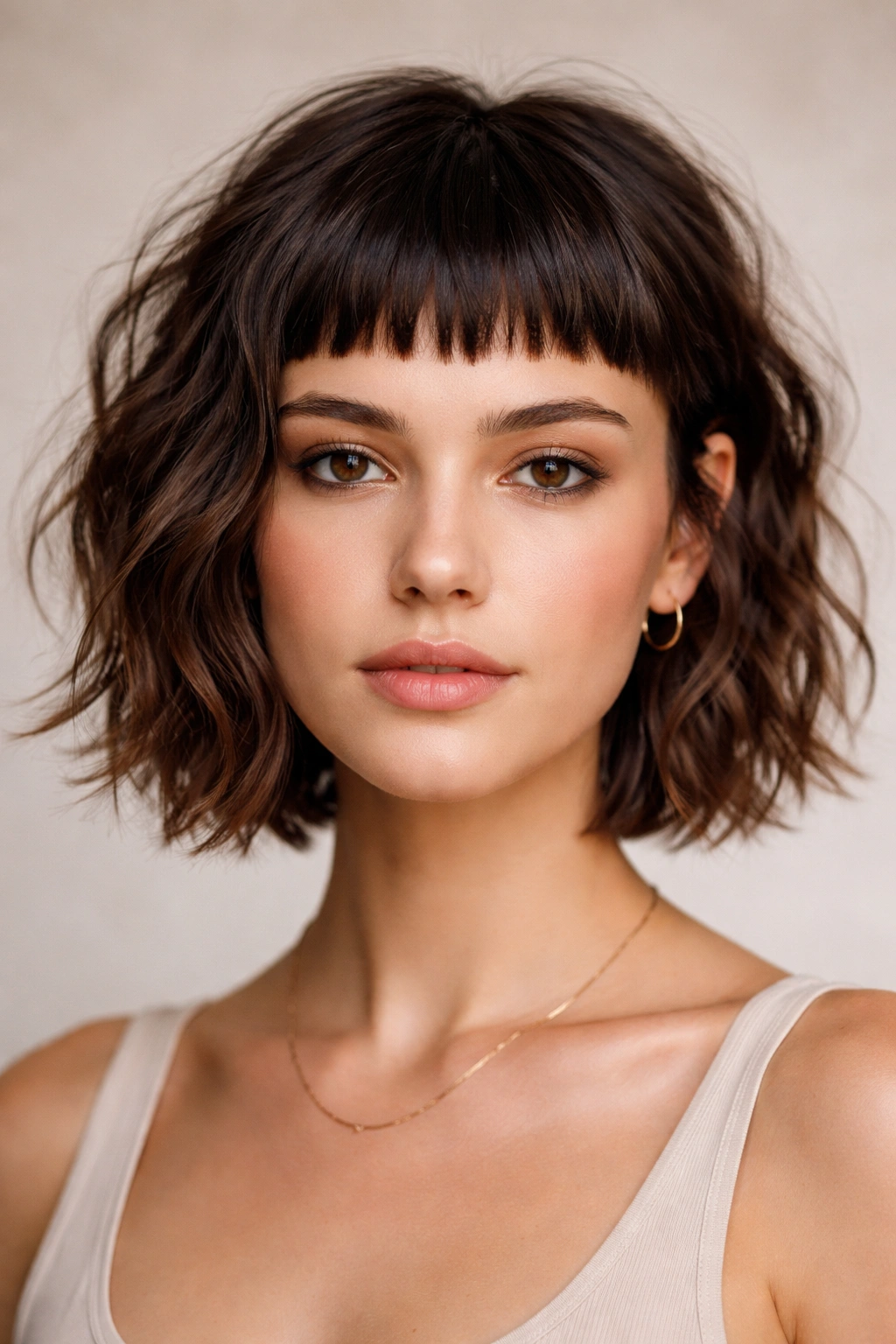15 Wash And Wear Haircuts For Naturally Wavy Hair 10 Short textured haircut with blunt micro fringe on wavy hair