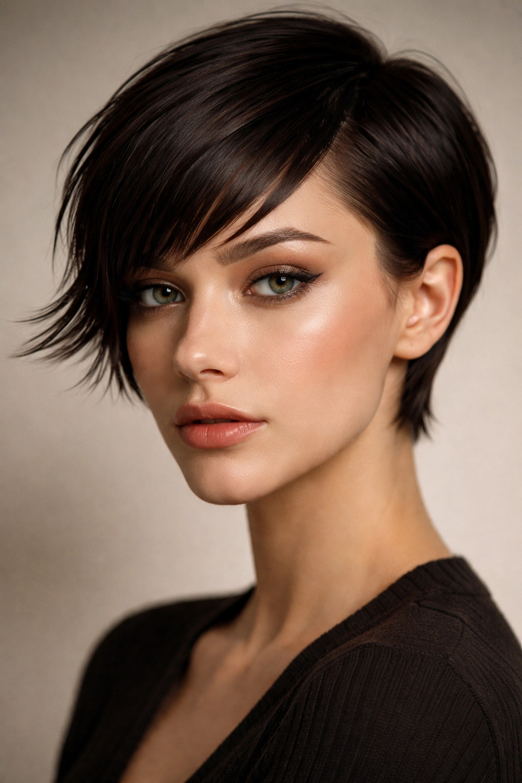 Close-up portrait of a person with micro side bangs