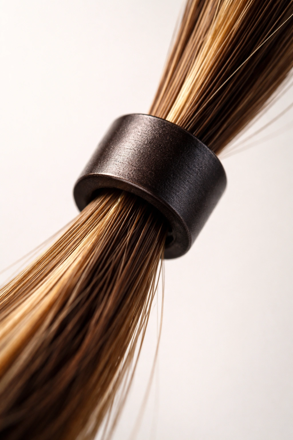 Close-up of hair microbead clamping a strand.