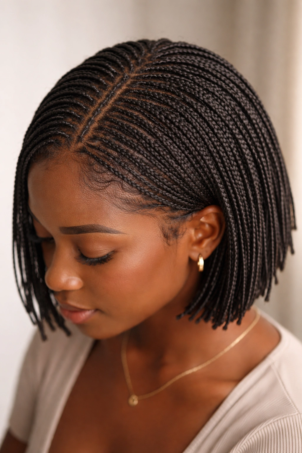15 Box Braid Styles That Look Great On Short Hair 7 Close-up of ultra-fine micro braids on short hair, showing lace-like detail