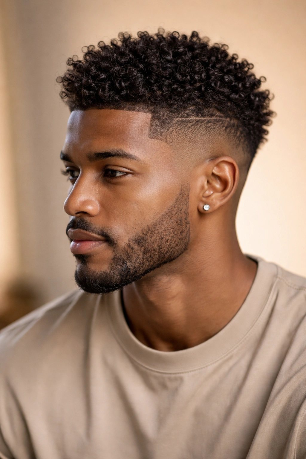Man with mid fade and curly top