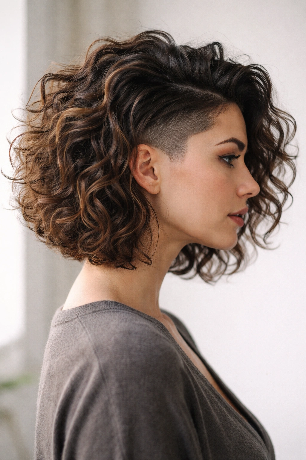 15 Curly Lob Haircuts At The Perfect Length 11 Mid-length curly lob with undercut showing contrast between top curls and shaved section