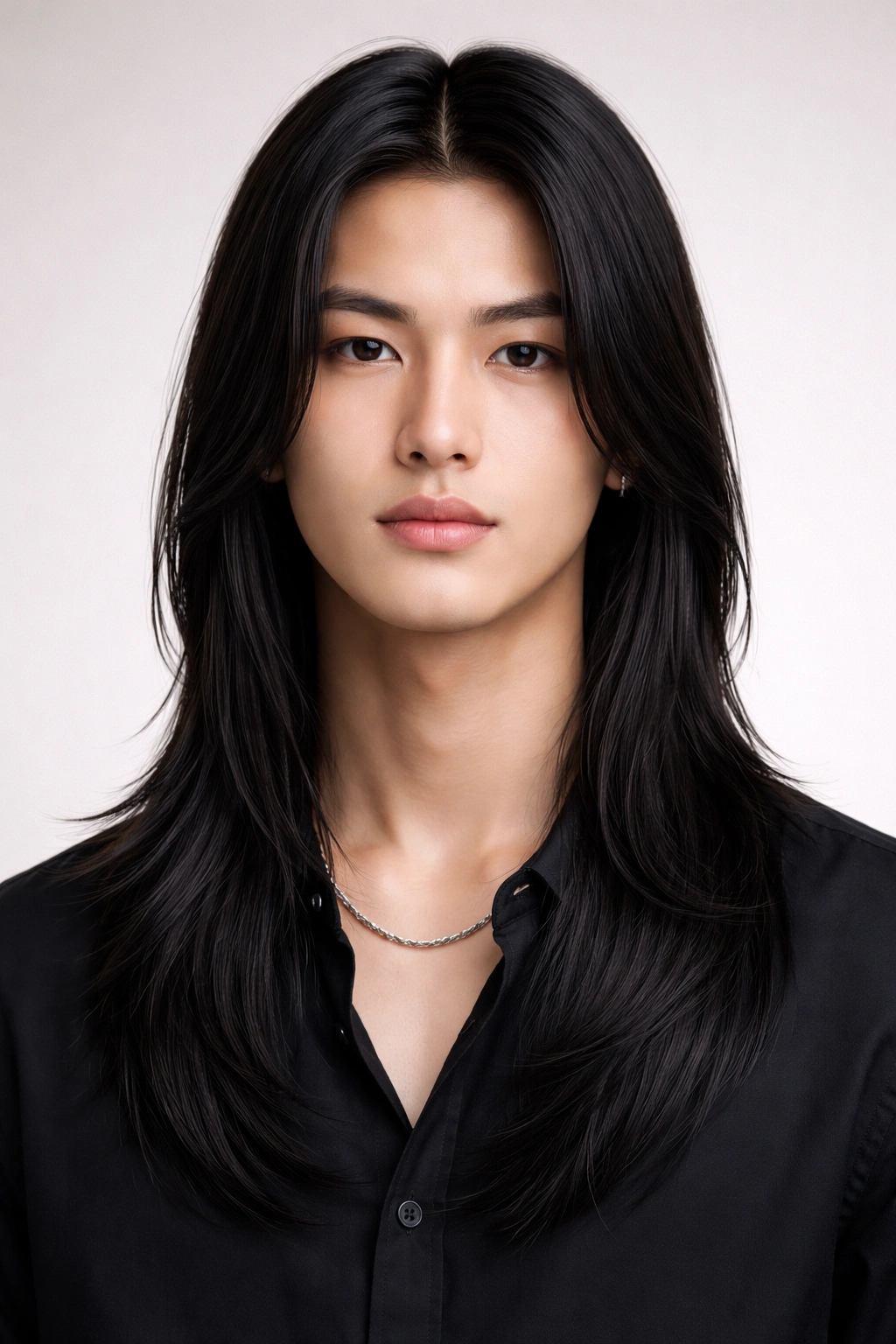 Front view of straight hair with center part and long layers