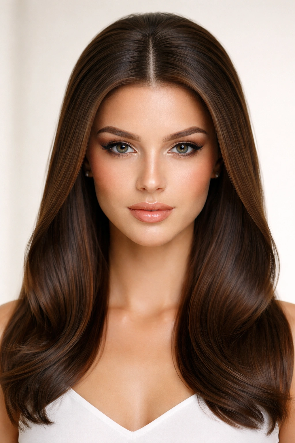 Portrait showing a sharp middle part with voluminous crown