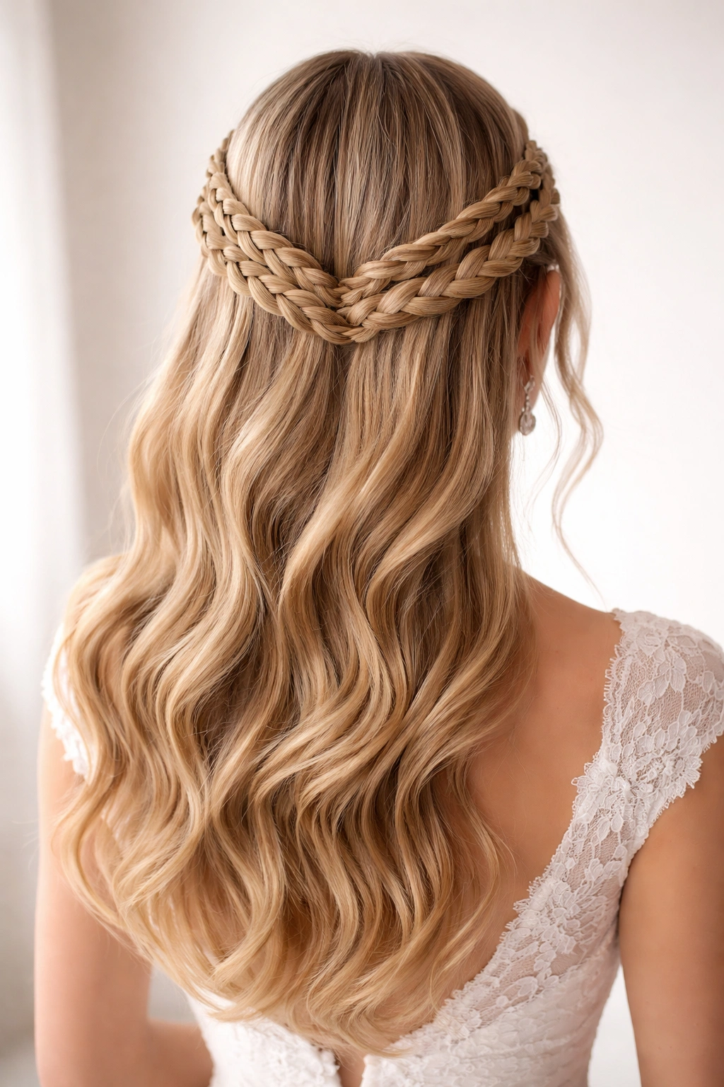 Milkmaid half-up hybrid with dual parallel braids around the head