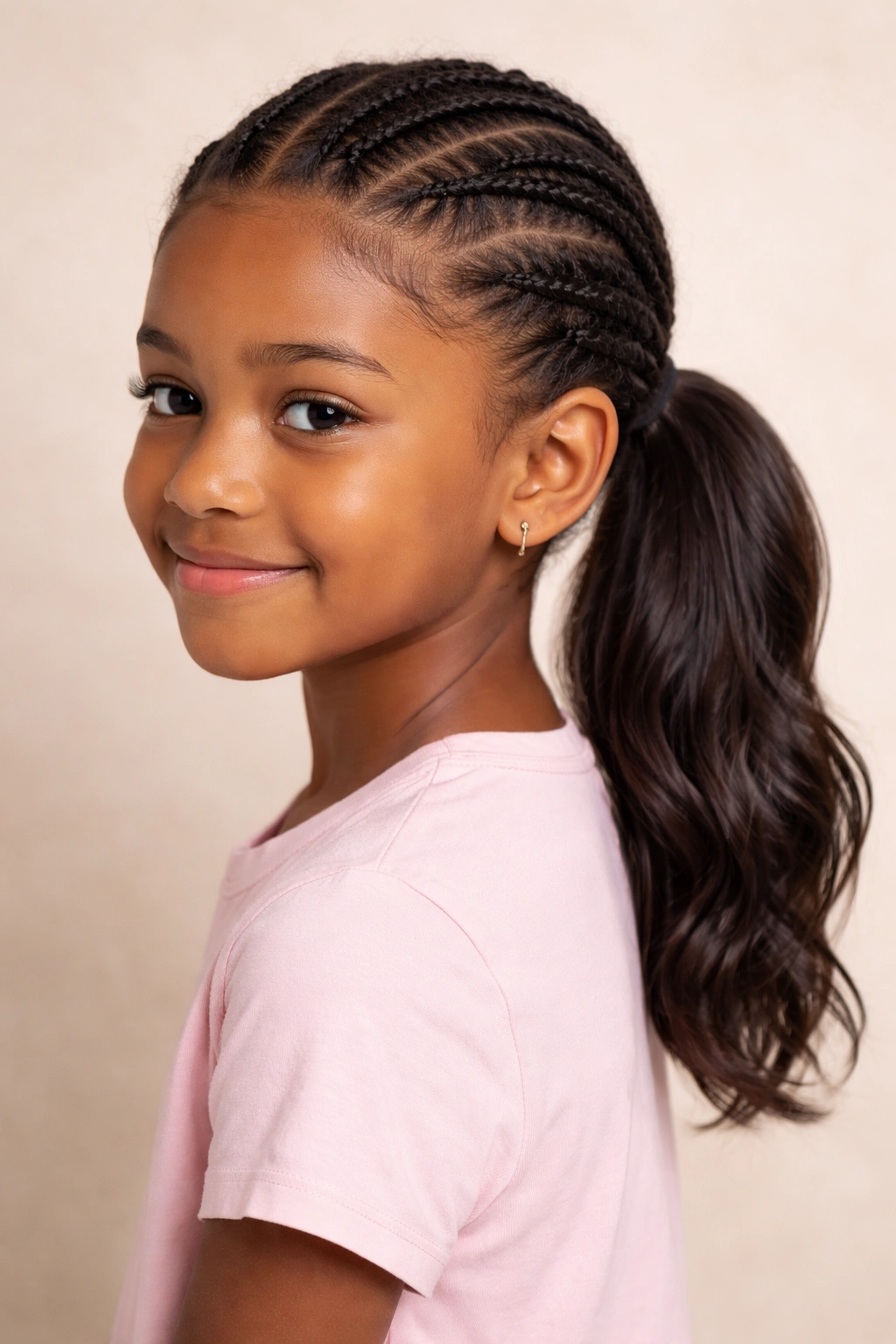 Front tiny braids leading into a low ponytail
