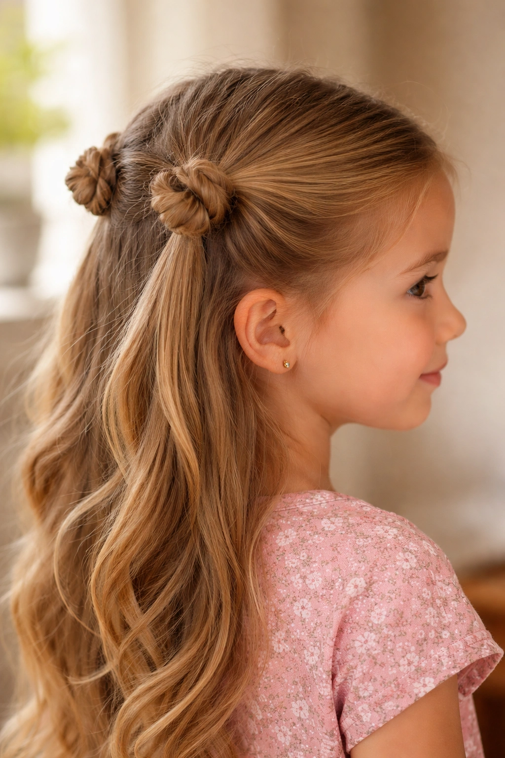 Mini side knots hairstyle securing hair away from the face