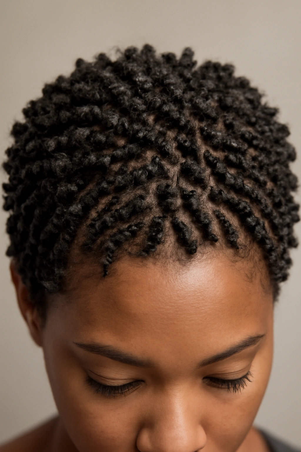 10 Twist Out Styles for Short Natural Hair to Copy 4 Dense grid of mini twists with high-definition texture on short hair