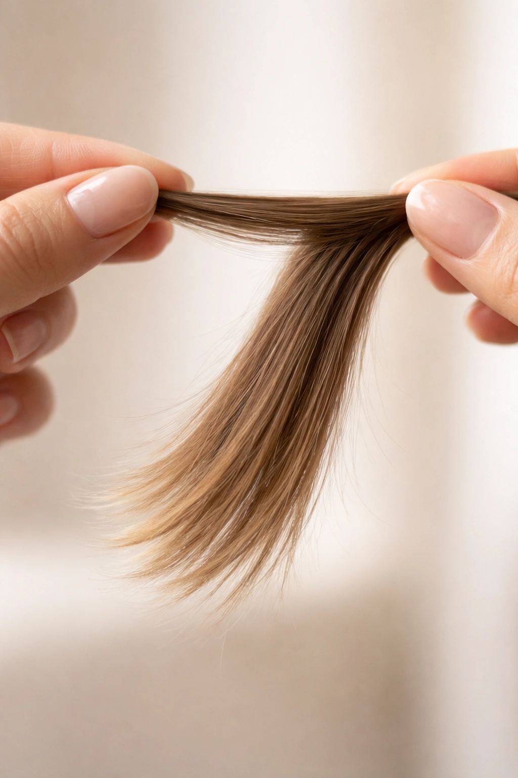 Close-up of hair strand showing minimum length for extensions