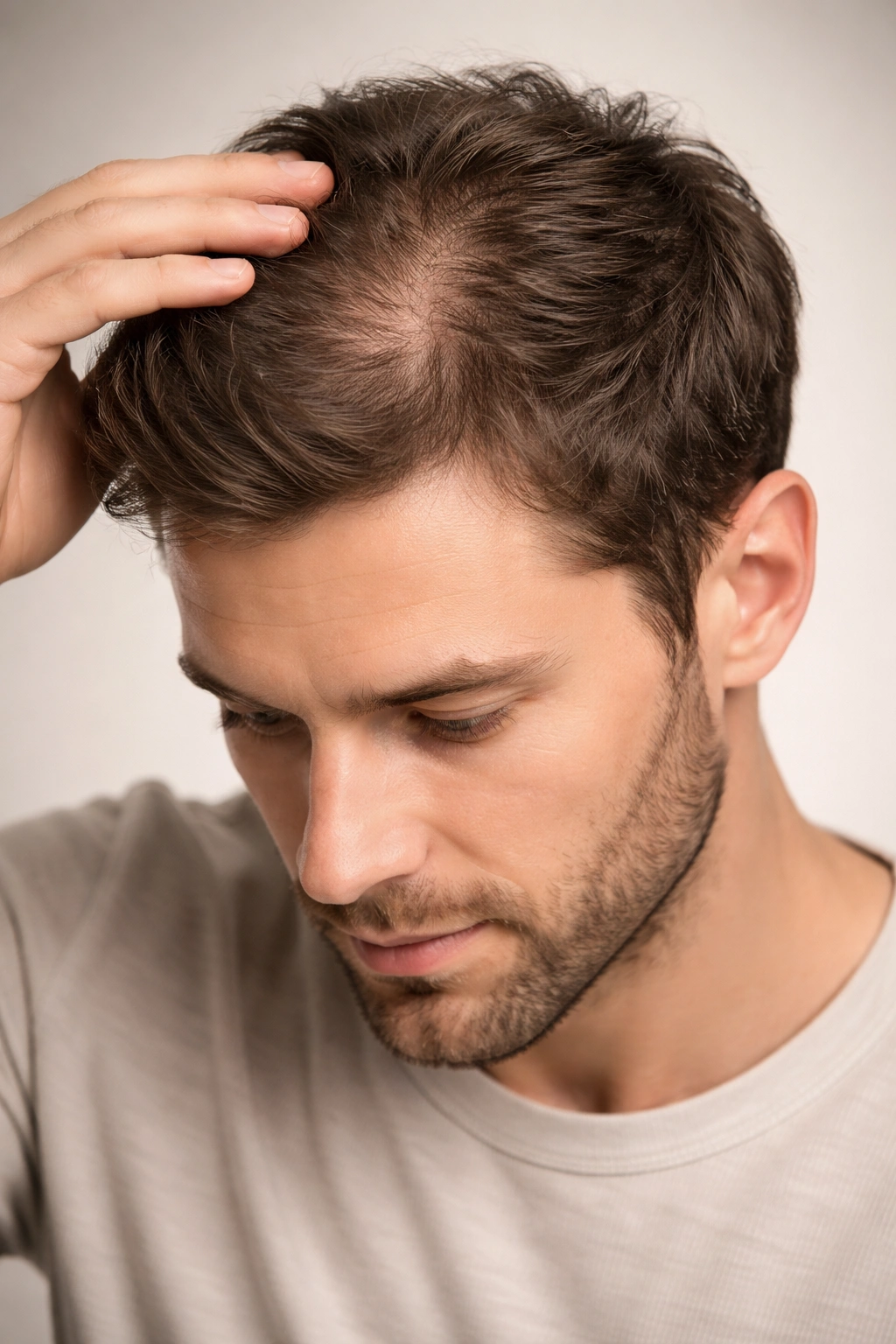 Portrait highlighting crown-area thinning and potential candidates for minoxidil