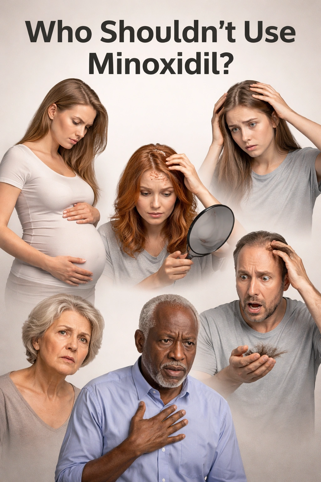 Head silhouette indicating when minoxidil should not be used