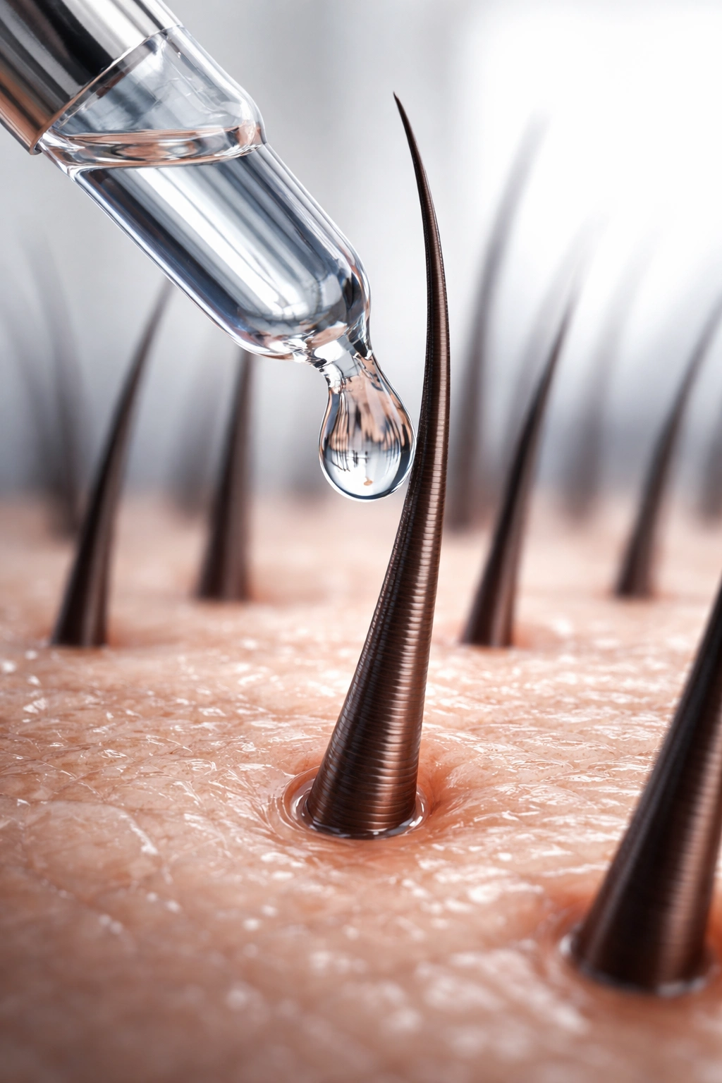 Hair follicle with droplet suggesting treatment options