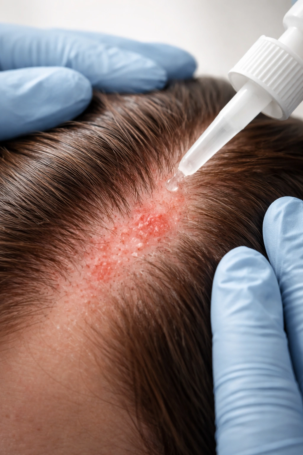 Close-up of a scalp showing mild irritation to illustrate minoxidil side effects