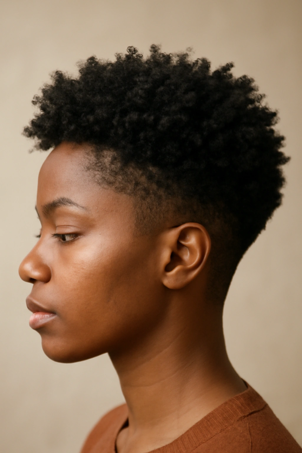 15 Tapered Cuts for Natural Hair Sorted by Curl Type 10 Side view of curved taper with mid-length crown across mixed textures