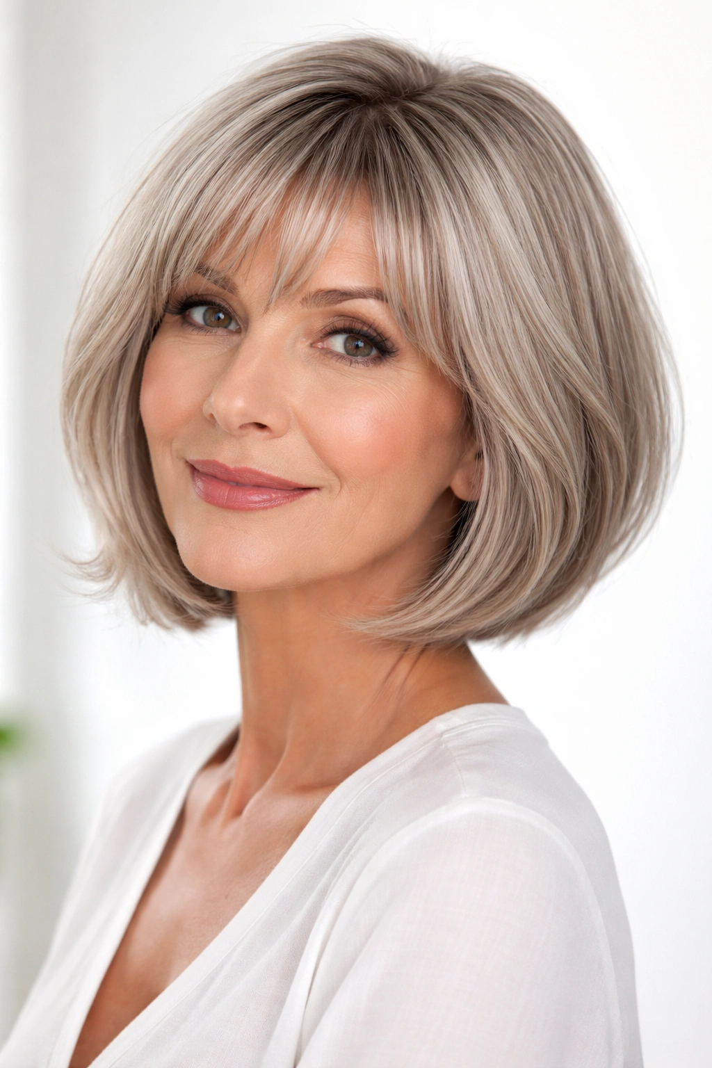 Modern bob with bangs on a mature woman