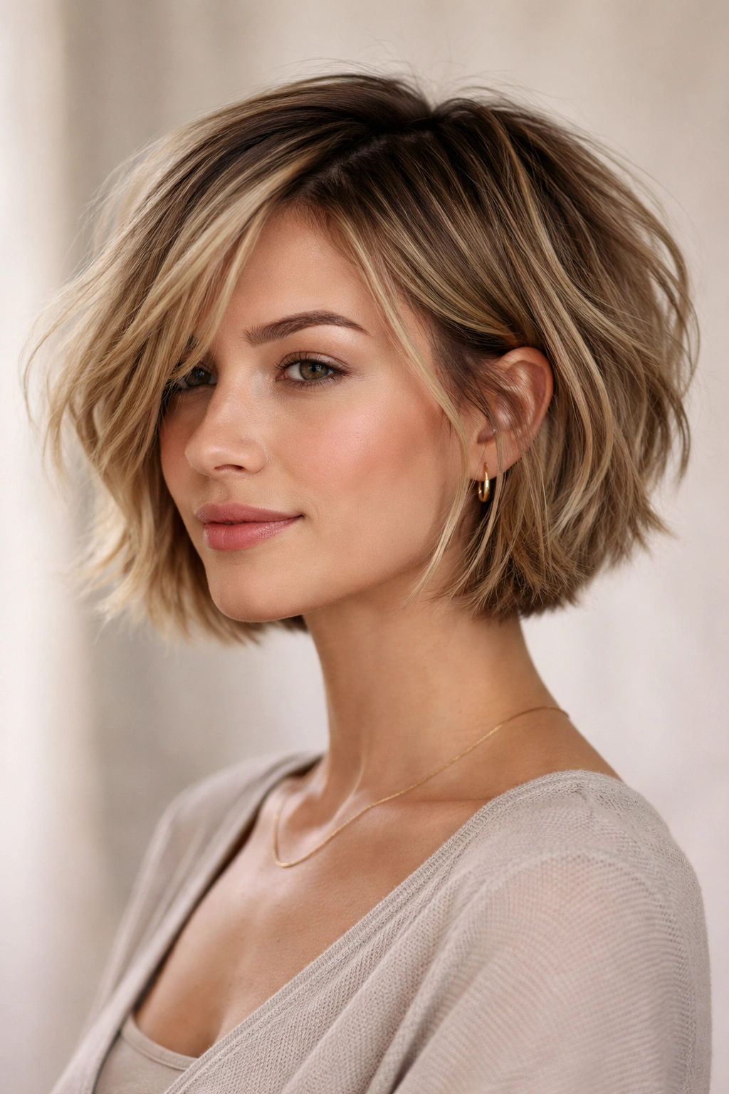 15 Short Haircuts That Instantly Make You Look Younger 3 Portrait of a modern bob with disconnected layers and texture.