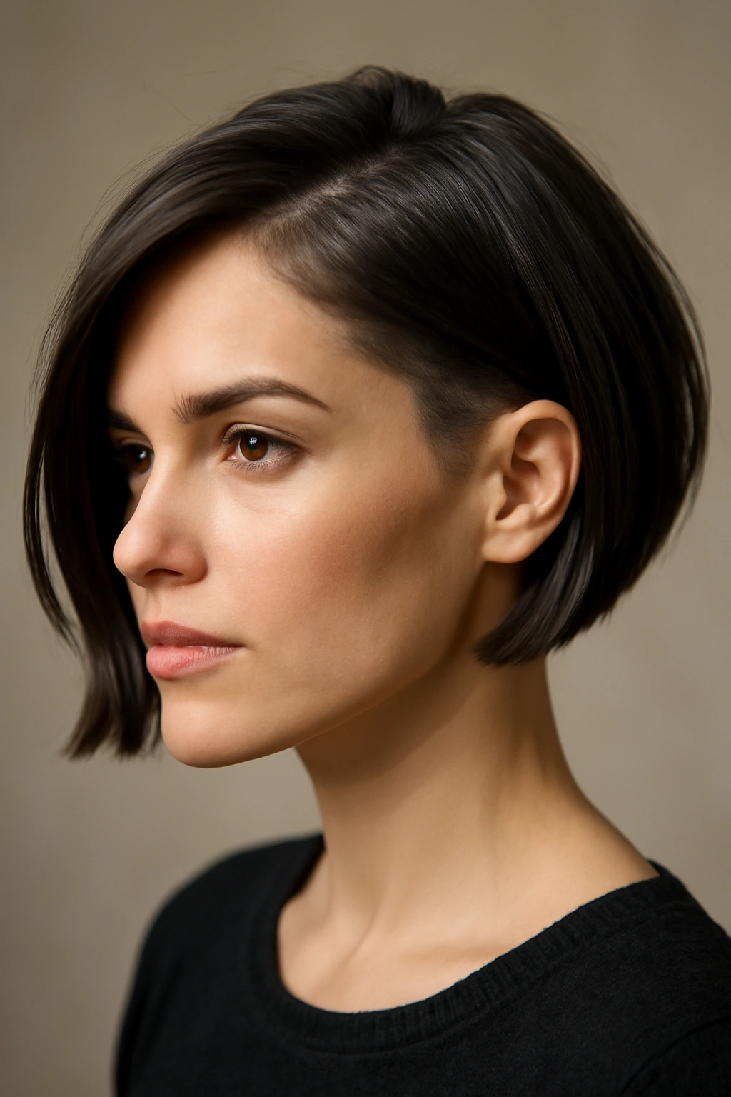10 Birthday-Ready Hairstyles for Women With Short Hair 6 Modern bob hairstyle showing hidden undercut detail in studio lighting.