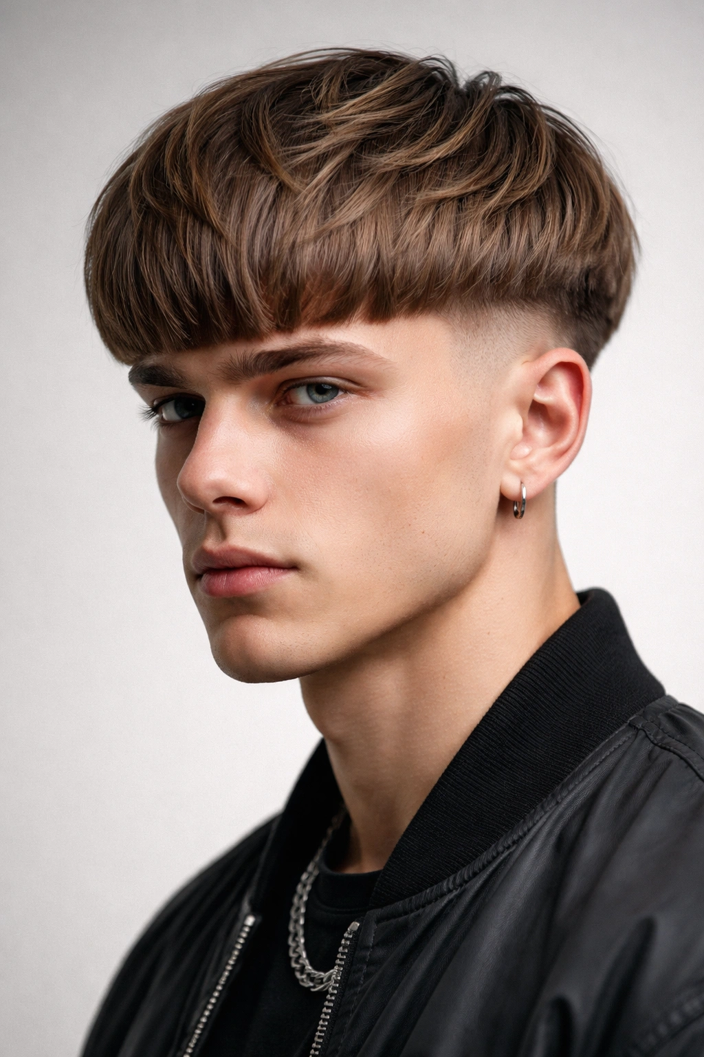 Rounded modern bowl cut with textured ends