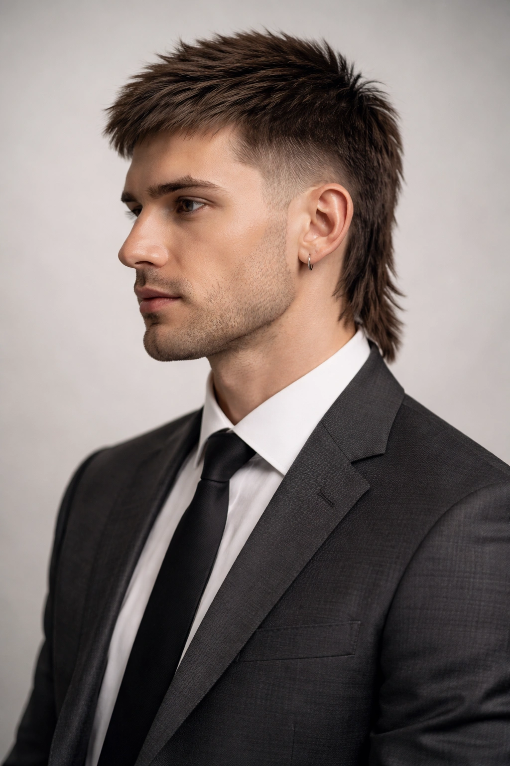 Portrait of a person with a neat, modern business mullet.
