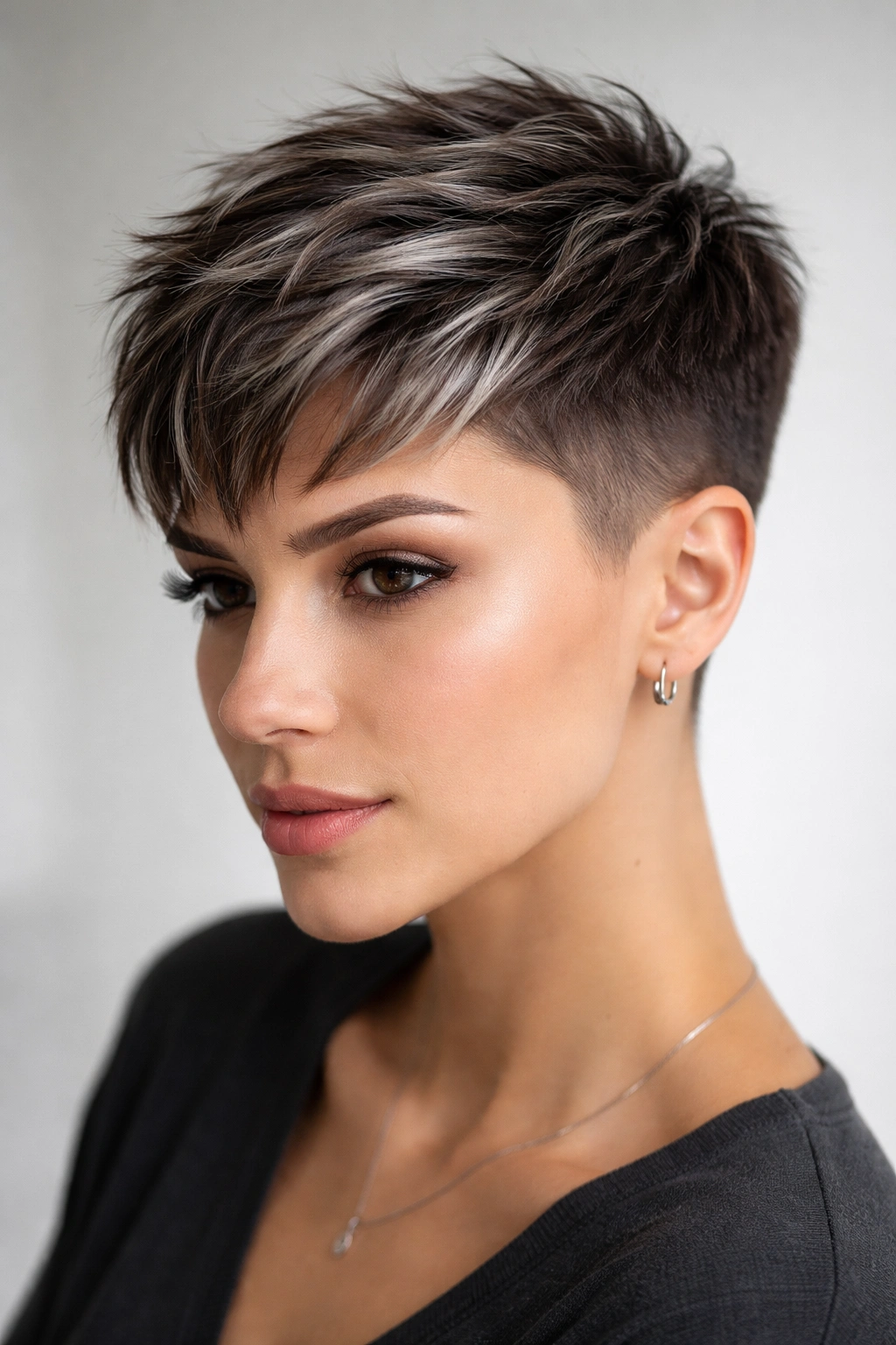 Modern crop with short sides and textured top with gray highlights