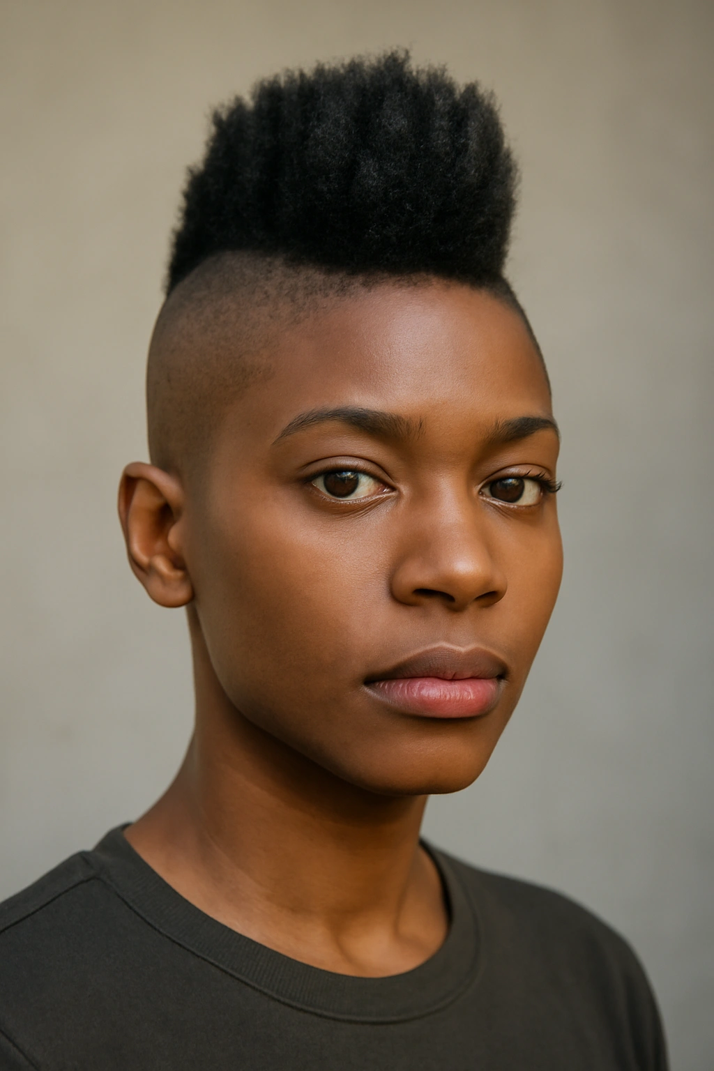 20 Short Haircut Ideas Every Black Woman Should Save 7 Close-up of a modern mohawk with a raised center strip and shaved sides
